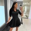 2025 Spring/Summer Women's Solid Color Waist-Cinching Long-Sleeve Turn-Down Collar Dress