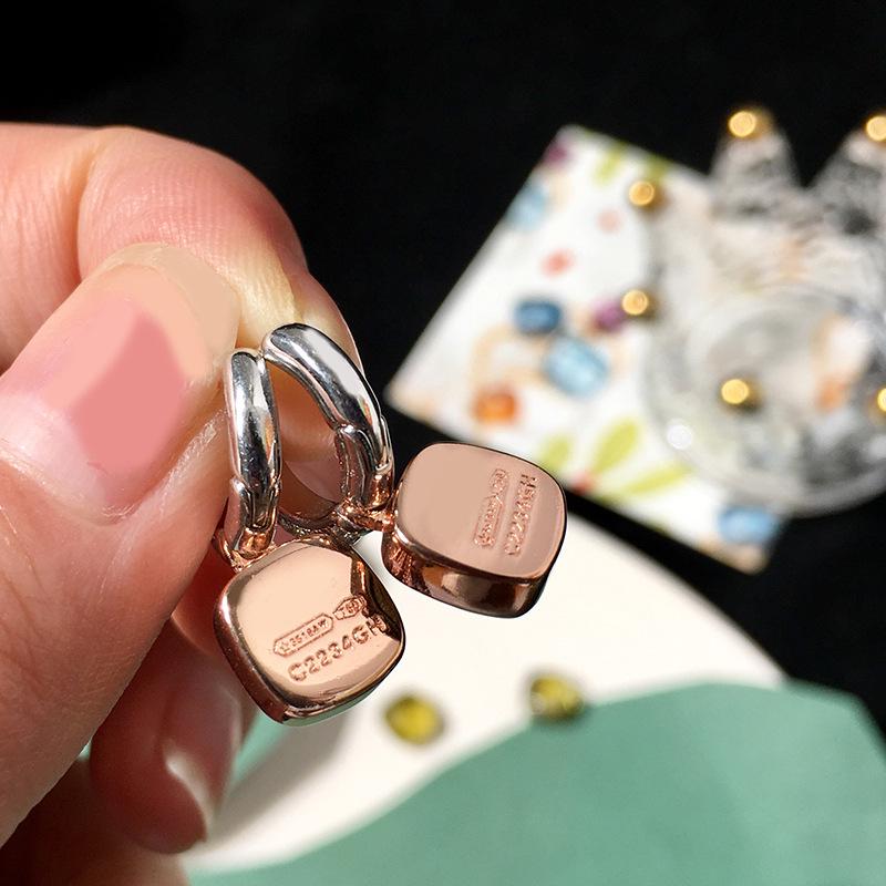 Náušnice puzetky z křišťálu a stříbra S925 ve stylu celebrit – Houbová hlavička s kamenem čtvercového tvaru v barvě bonbónu, zdobená diamanty