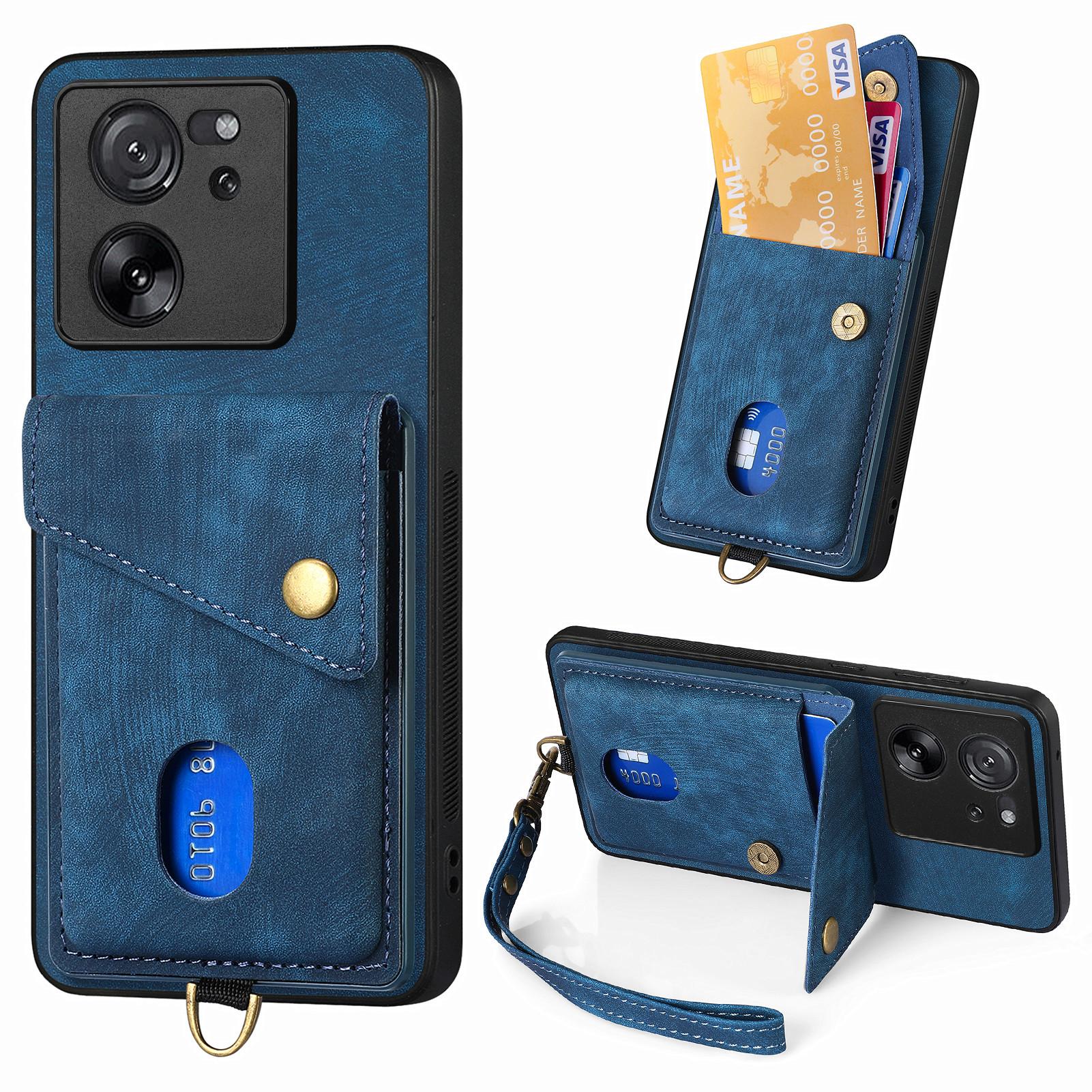 

D1 For Xiaomi 13T/13T Pro/Redmi K60 Ultra Case Card Holder Kickstand PU+PC+TPU Phone Cover Blue
