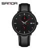 SANDA Men's 3D Leather Strap Waterproof Quartz Mesh Wristwatch - Fashionable & Trendy Calendar Design