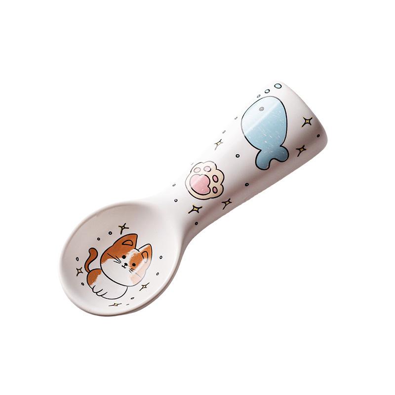 Cartoon Ceramic Spoon Cute Creative Ice Cream Spoon High-end Aesthetic Design Rice Spoon Home Children's Dessert Spoons