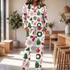 Women's Casual Pajama Set with Round Neck Long Sleeve and Wide Leg Pants for Sleep