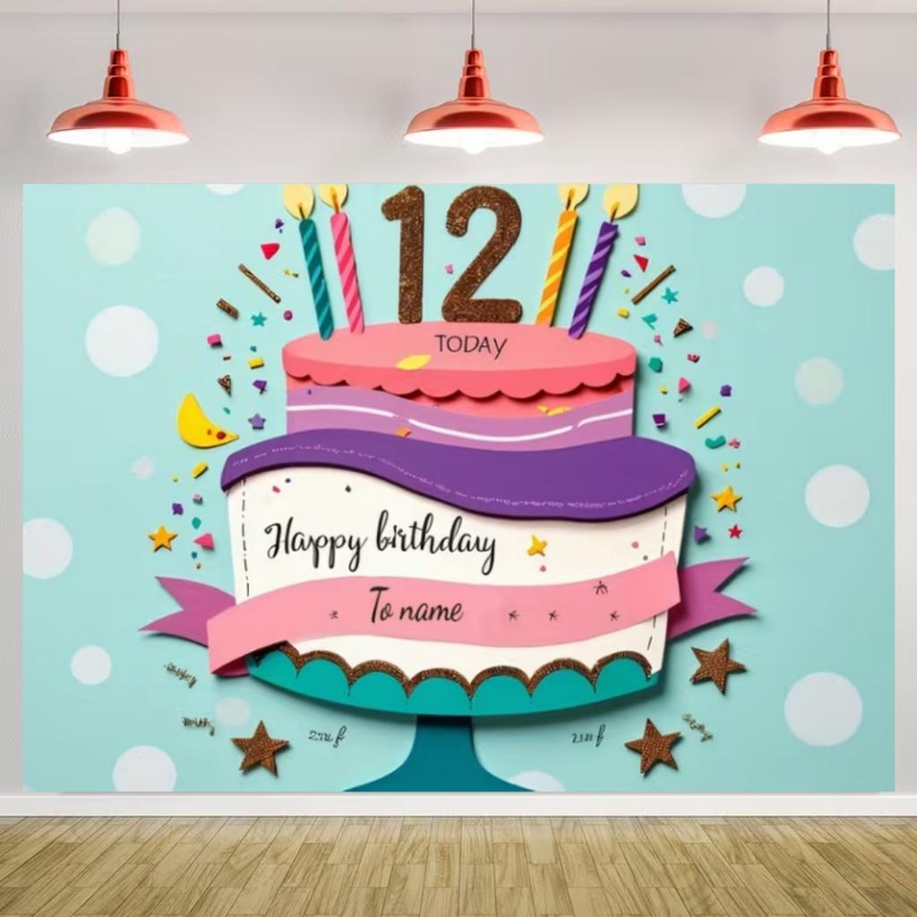 Happy 12th Birthday Banner Black Gold Balloon Background Party Decoration Boys Girls Birthday  Photography Backdrop Kids Gifts