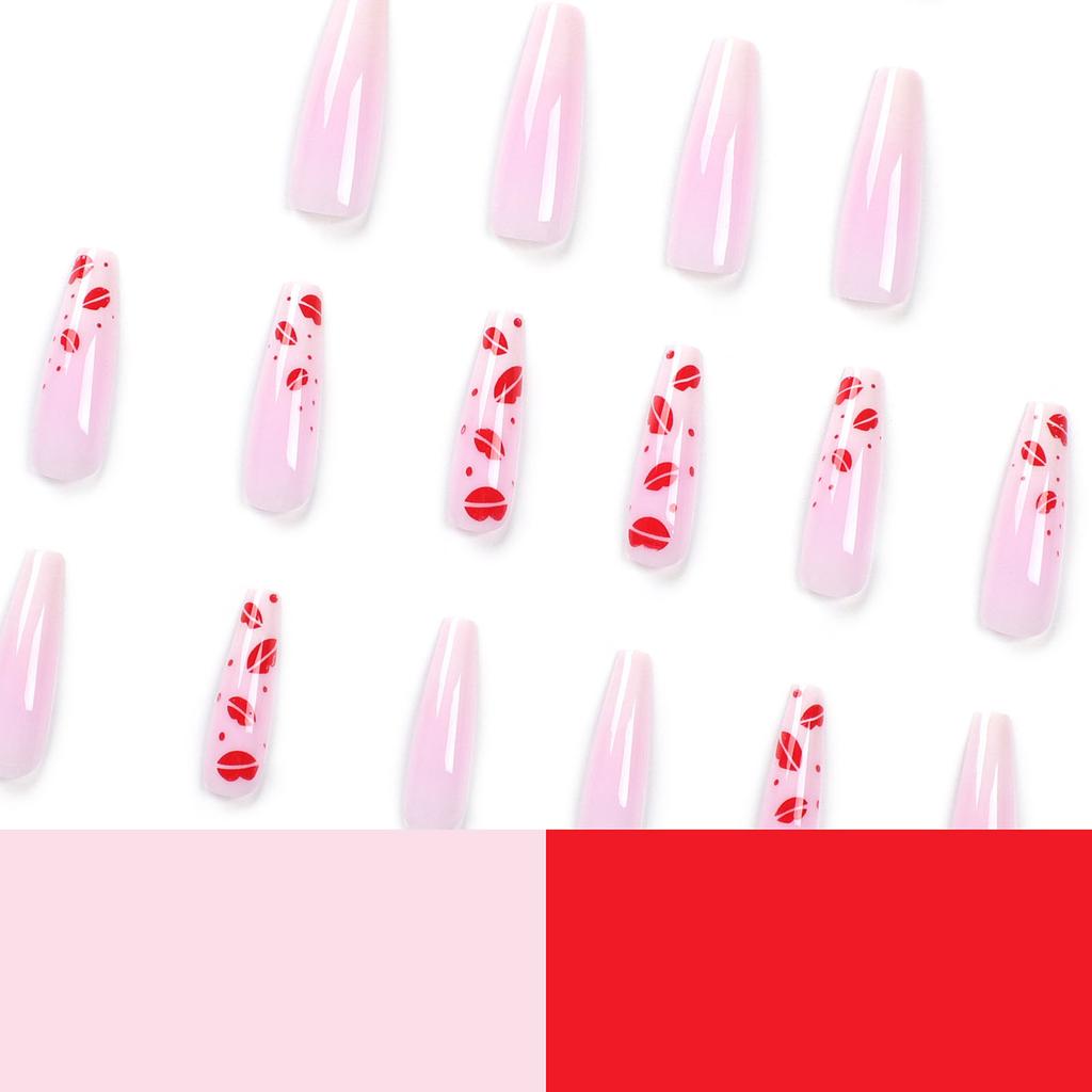 24pcs Long Press On Nails French Gradient Color Red Lips Print Artificial Nail for Women and Girl Party Activity
