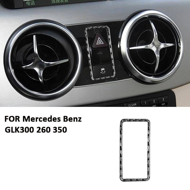 Carbon Fiber Car Warning Light Emergency Light Button Trim Frame Decoration Sticker For Mercedes Benz GLK 300 260 350 2008-2015