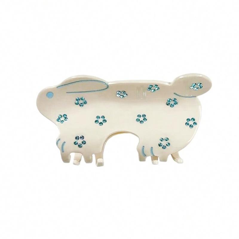 

1 шт. Милая заколка для волос в виде животного, ацетат, стразы, цветок, кролик, сильная фиксация, краб для волос 9 см, подходит для Пасхи