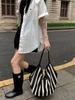 Niche Striped Woven Women's Shoulder Tote – Large Capacity, Casual Style