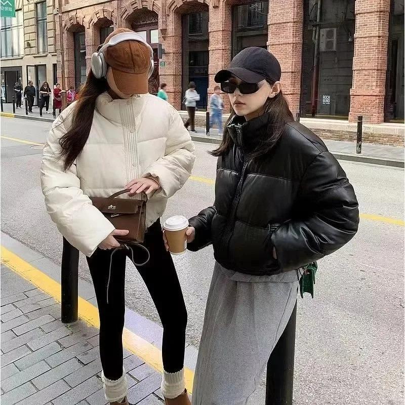 Korean Women Padded Jacket Winter Parkas Cropped Down Oversize Jacket Puffer Snow Coats Waterproof Outerwear