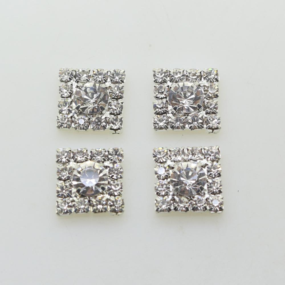 Nové 10ks/šarža 10mm Štvorcové gombíky s kamienkami Diamante, plochá zadná strana, Ozdoba, Svadobná dekorácia, gombík strieborná