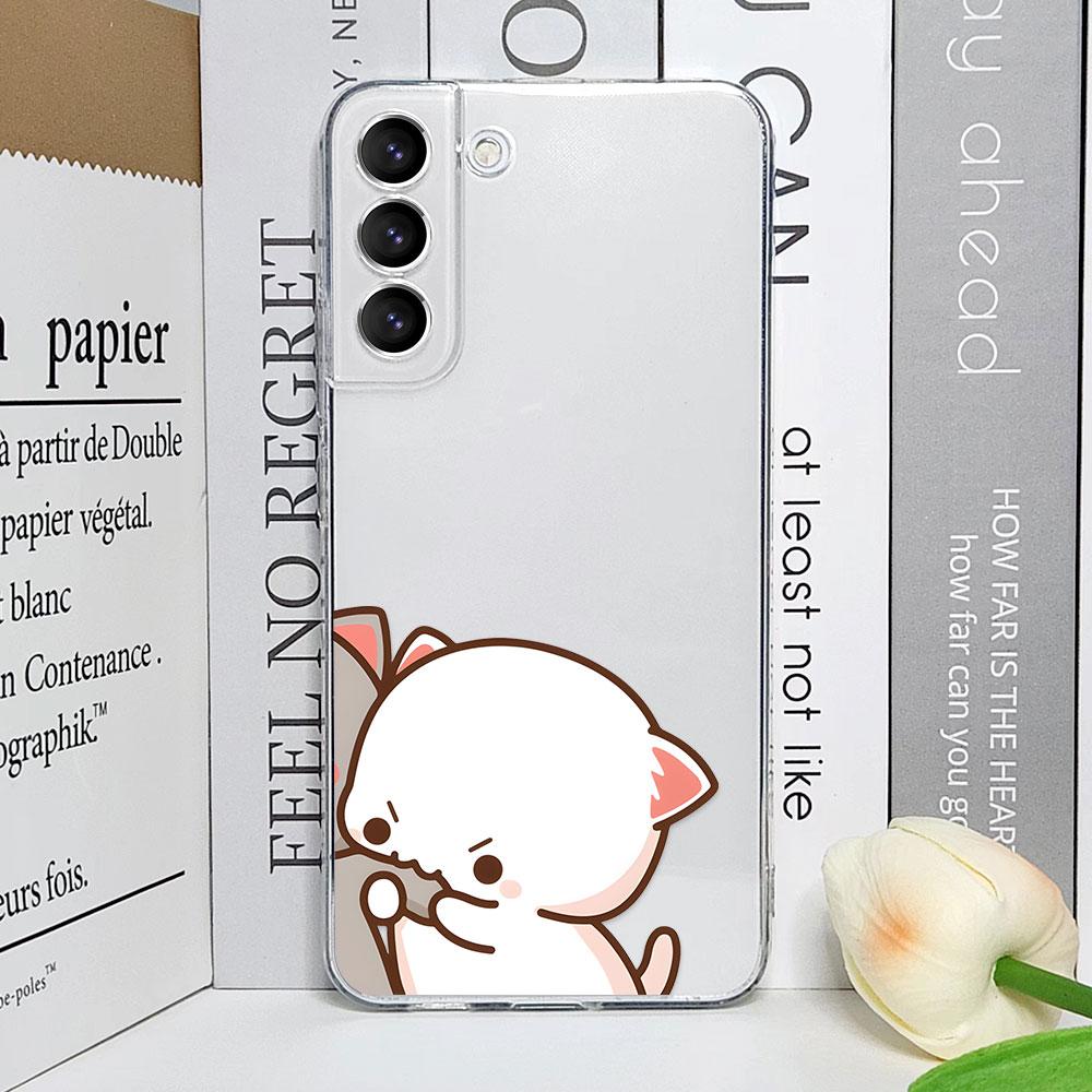 Cute Cartoon Cat Couple Phone Case for Samsung Galaxy S23 FE S22 Plus S21 S24 S25 Ultra Transparent Soft Cover Lover Pairs Funda
