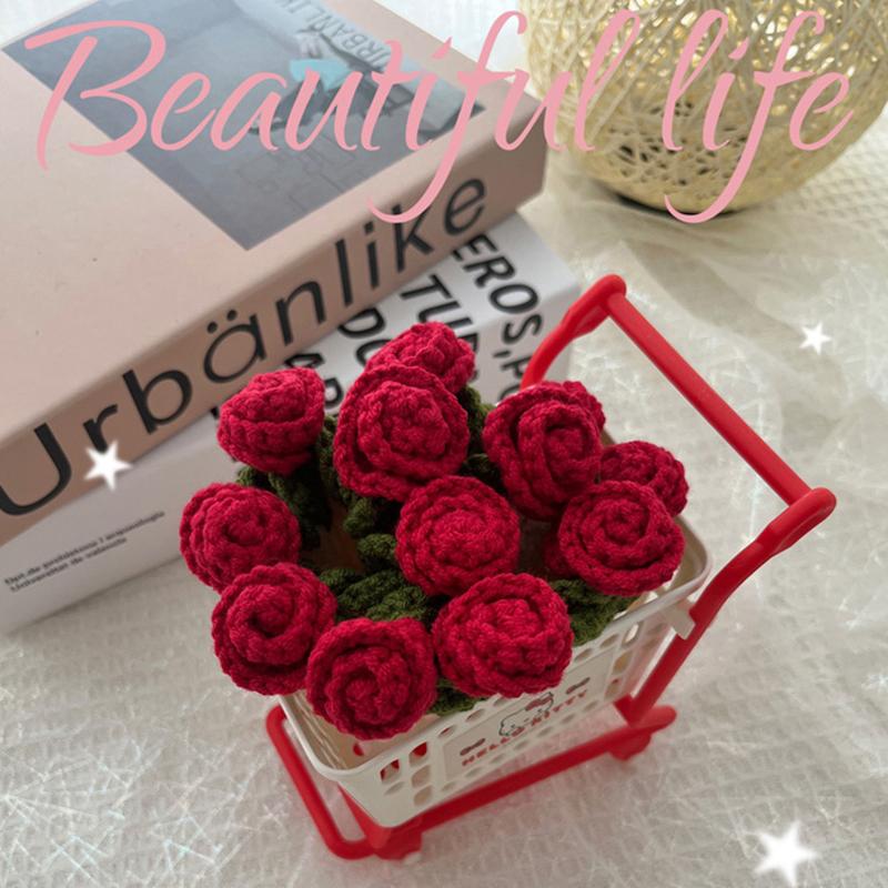 Rose Bouquet Coaster Crochet Flower Placemat Hand Woven Bouquet Cupmat Home Desktop Potted Plant Ornaments Mother'S Day Gift