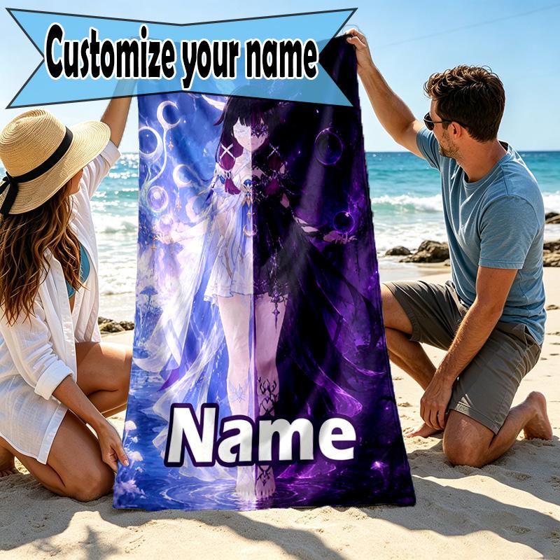 Custom Name Personalized Genshin Impact Print Beach Towel, for Trip Camping Beach Party Home Decor, Birthday Gift for Family & Friends
