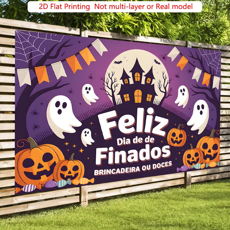 Party Backdrop Halloween Flat Haunted House Scary Ghosts Pumpkins Photo Background Decor Party Decor
