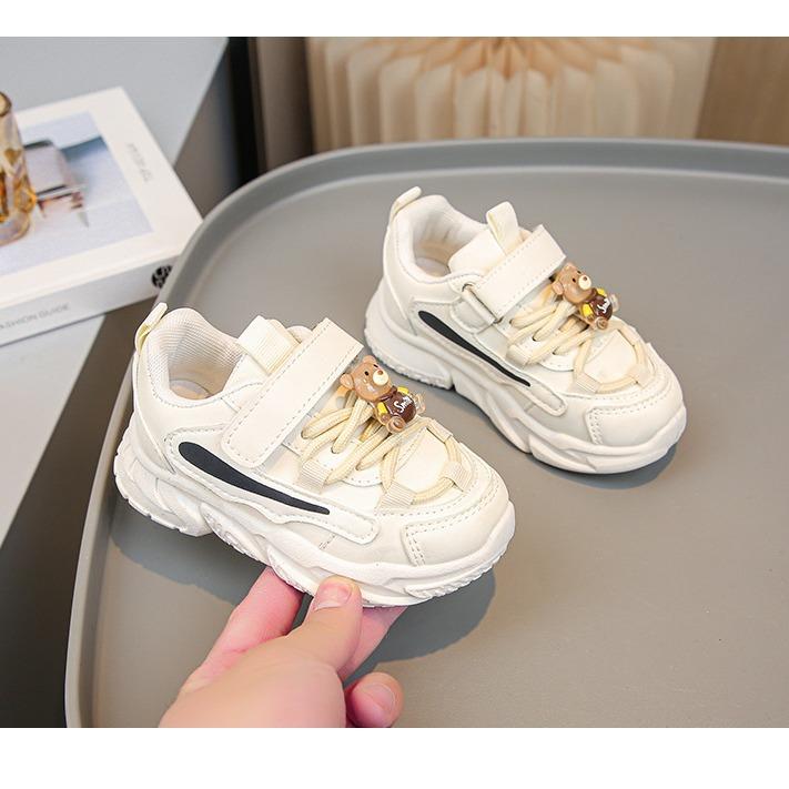 

Girls shoes trendy autumn new baby toddler shoes single shoes leather surface boys bear sneakers 30 inner length 17.5CM фіолетовий