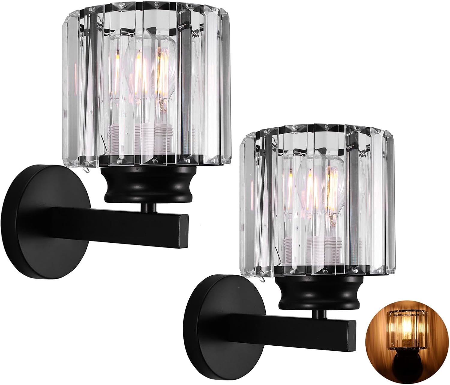 

Современные настенные светильники, набор из 2 штук, E27 Черные серебристые хрустальные настенные бра, настенные осветительные приборы для спален, гостиной, коридора, прихожей, лестницы чёрный