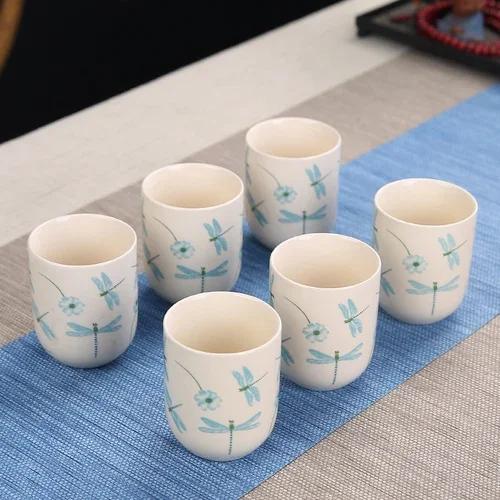 

6 Sets Chinese Ceramic Cups Blue and White Teapot Small Porcelain Tea Bowl Tea Cup Teaset Accessories Drink Drinkware