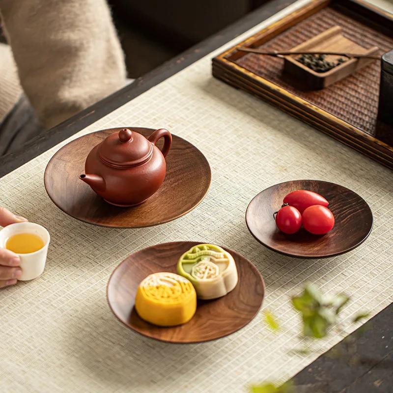 Walnut Exquisite Tea Tray Chinese Small Tall Snack Tray Zen Tall Snack Cake Tray Pot Bearing Home Kitchen Storage Plate