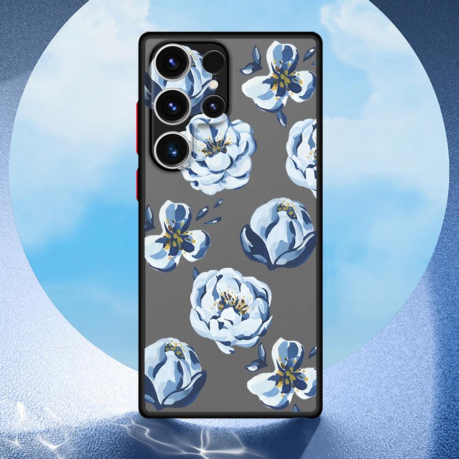 Cartoon Bule Flower Case for Samsung Galaxy S26 S20 FE S25 Ultra S22 S23 FE S24 Plus S21 Note 20 Ultra 10+ Funda Back Phone