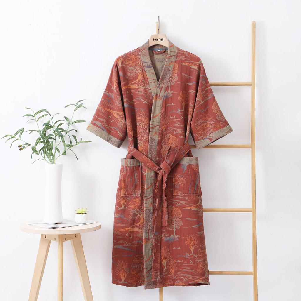 Pure Cotton Double Layer Gauze Bathrobe - Class A Spring/Summer, Thin, Water-Absorbent, Quick-Drying Yukata for Couples