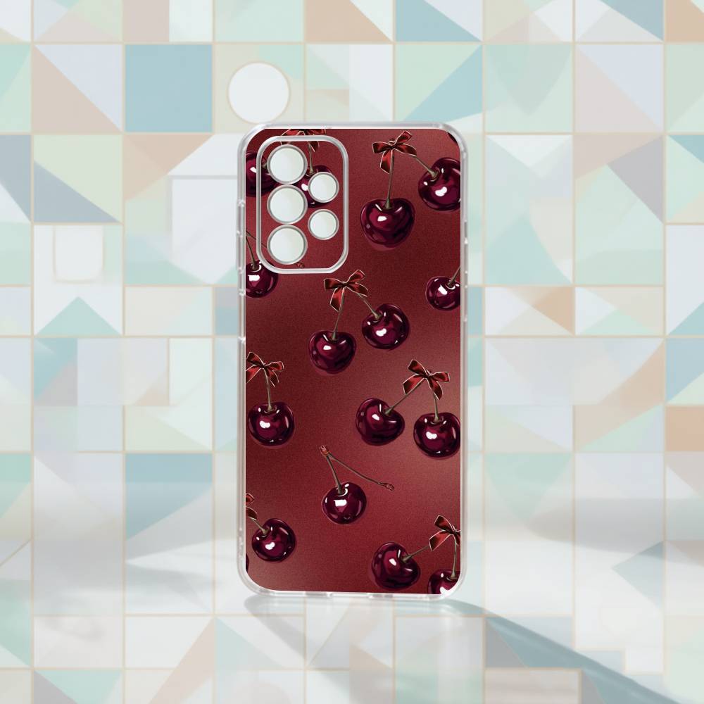 Luxury Wine R-Red Cherry Phone Case For Samsung S25,S24,S21,S22,S23,S30,Ultra,S20,Plus,Fe Transparent Cover