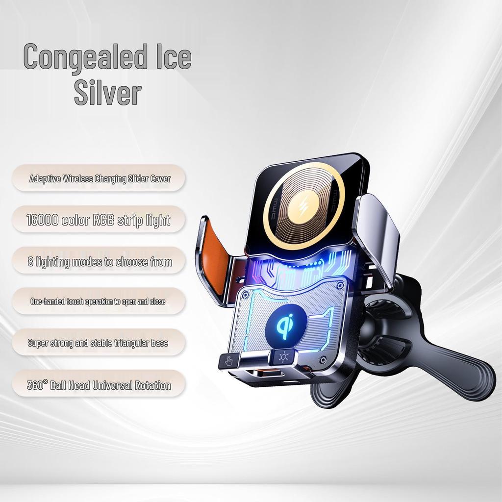 Magnetic Wireless Car Charger Mount with Ambient Lighting & Universal Vent Design, Compatible with All Cars.