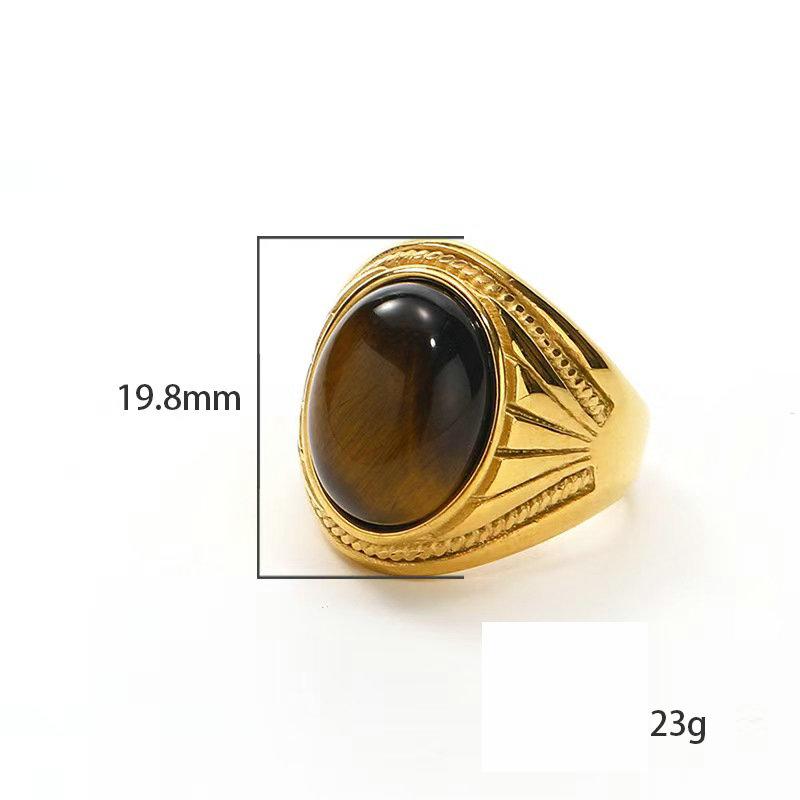Cool Mens Stainless Steel Gold Plated Natural Tiger Eye Stone Ring Size 7-15