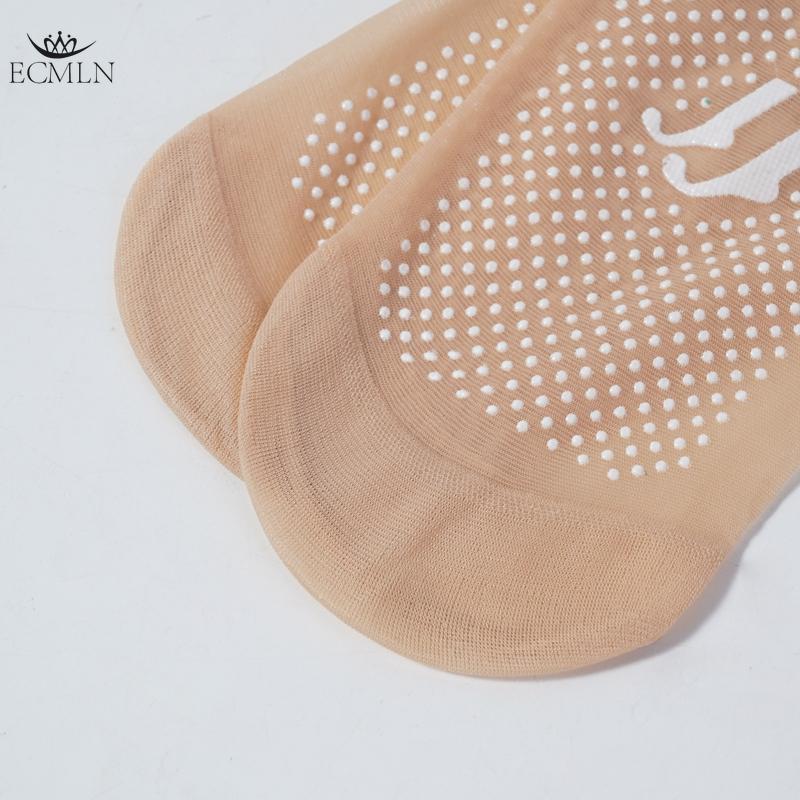 Zestaw 3/5/10 par Damskie krótkie skarpetki jedwabne z silikonowym nadrukiem antypoślizgowym, Niewidoczne, Przezroczyste, Odporne na zaciągnięcia, Masujące stopy