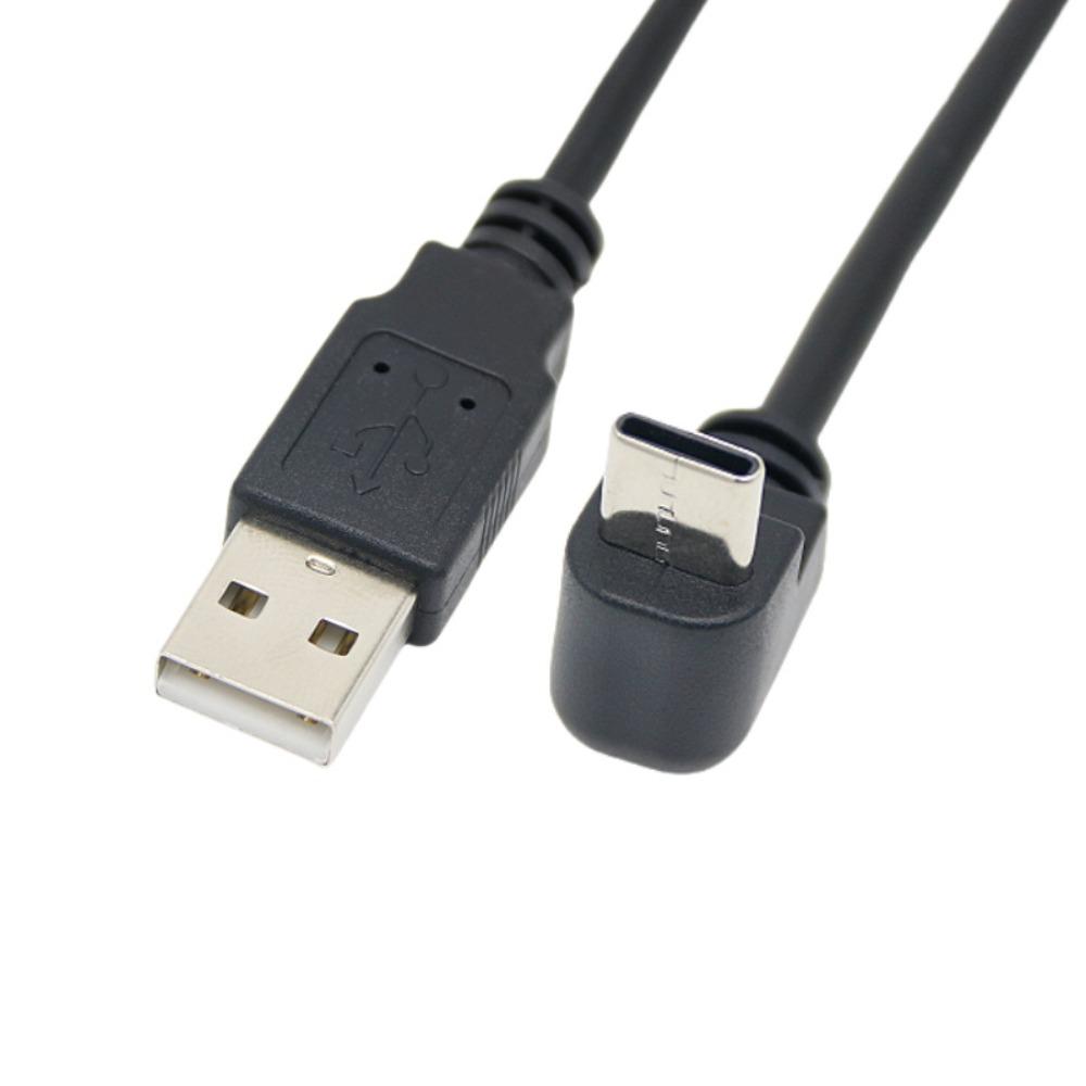 Кабель USB A — Type C под прямым углом 90 градусов, USB 2.0 для быстрой зарядки и передачи данных, многонаправленный изгиб, для автомобиля, мобильного телефона, смартфона 0.3m black