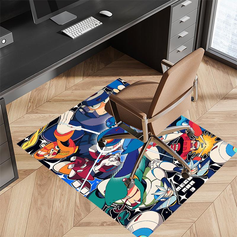 1pc Cartoon Rockman Game Megaman1 Print Area Rug - Soft, Washable Non-Slip Indoor Mat for Office Chairs, Living Room, Home Office Decorative Rug