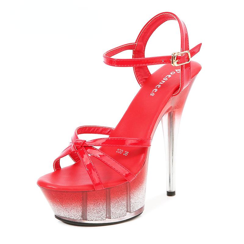 

Женская обувь Сандалии для ночного клуба с матовым каблуком и узлом Подиумная обувь для танцев на шесте Обувь с кристаллической подошвой Водонепроницаемая серия 330 Каблук 15 см Платформа 5 см LFD 43 красный