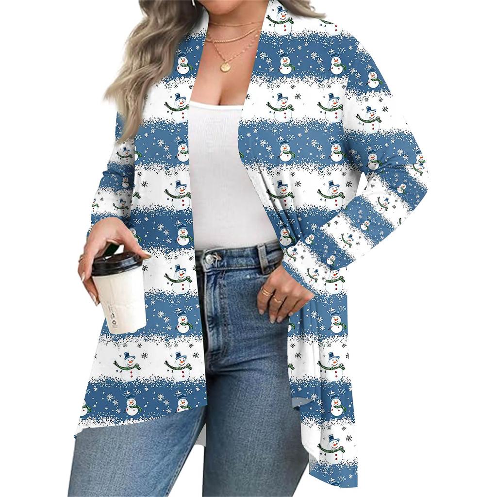 Women's Fall And Winter Fashion Casual Print Long Sleeve Mid-Length Cardigan Jacket