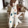 Women Plus Size V Neck Short Sleeve Printed Straight Maxi Dress