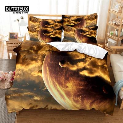 Parure de lit étoile avec impression numérique 3D, Housse de couette, Lin, Taille Queen, Design tendance