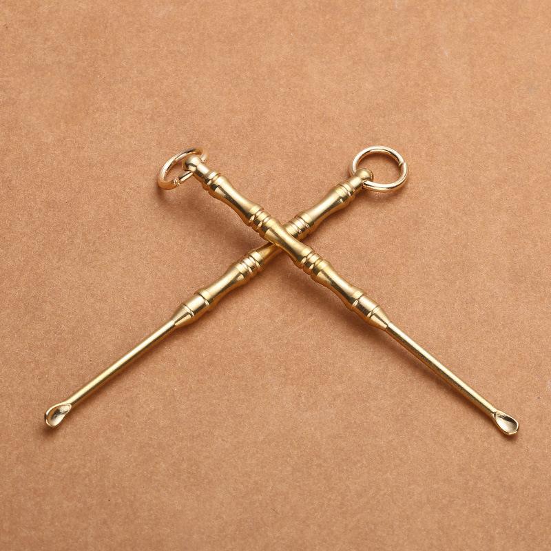Brass Ear Spoon Keychain, Ear Digging, Ear Picking, Ear Rake Tool, Keychain Pendant, Bamboo Single and Double Use