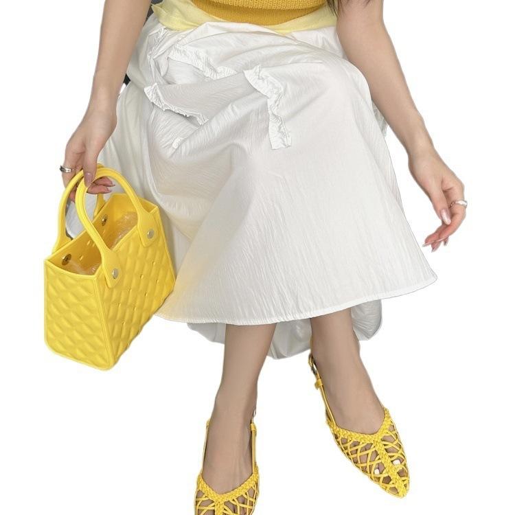 Korean Version of Niche Woven Breathable Sandals Women's 2025 New Holiday Style Flat Bottom Pointed Hollow Muller Sandals Outside Wear