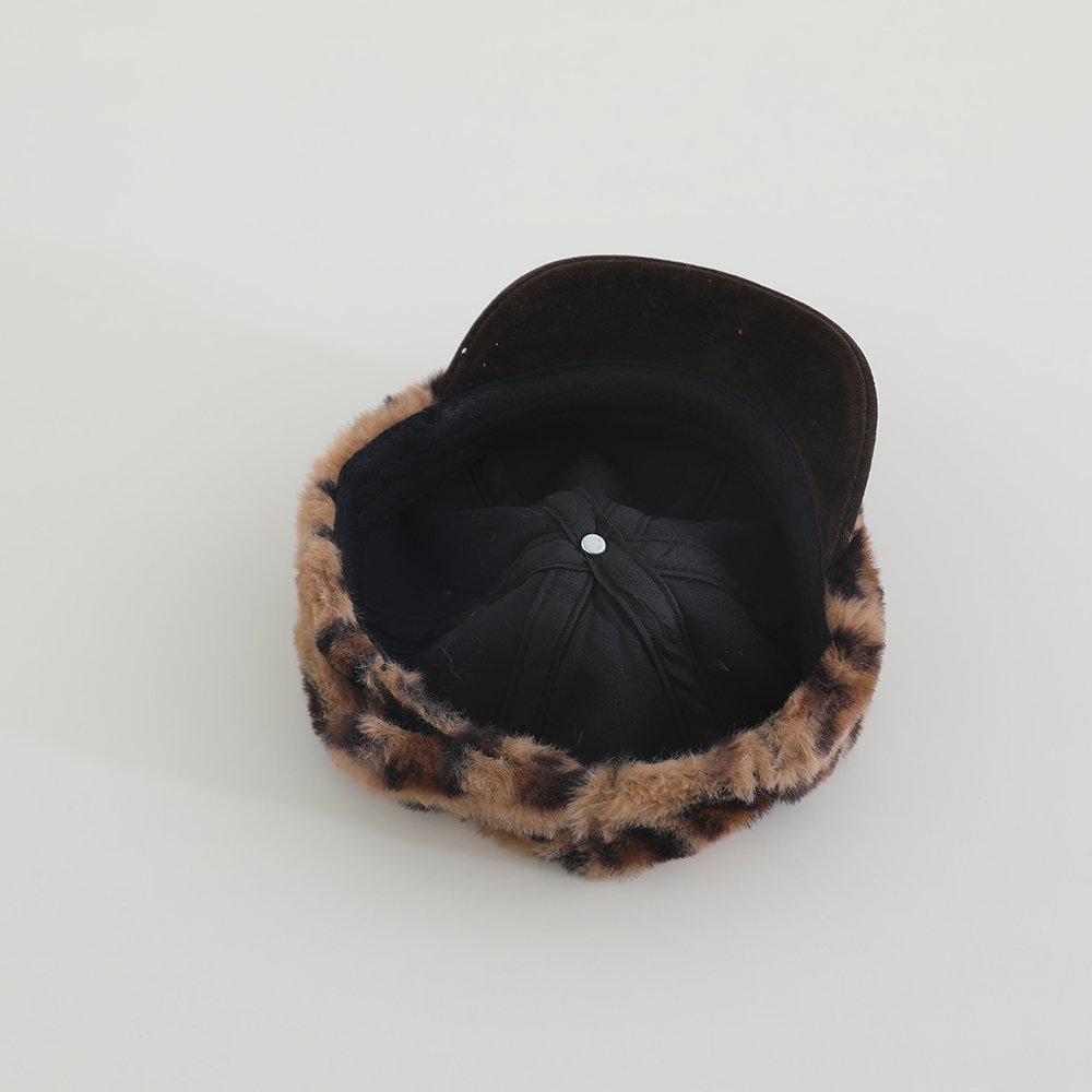 Cute Leopard Print Baby Winter Hat with Antlers - Unisex Korean Style Plush Baseball Cap