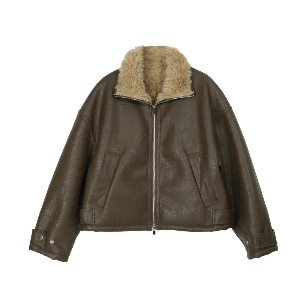 Retro Pu Leather Women's Winter Lamb Wool Thickened Warm Fur All-in-one Jacket