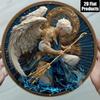 Metal Wall Poster Vintage Angel Warrior 8x8 Round Rustproof Decor for Kitchen Home Garage