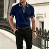 Men Short Sleeve Polo Shirt Trim Ribbed Knit Button Down Collared Casual Top for Summer Daily Wear Office