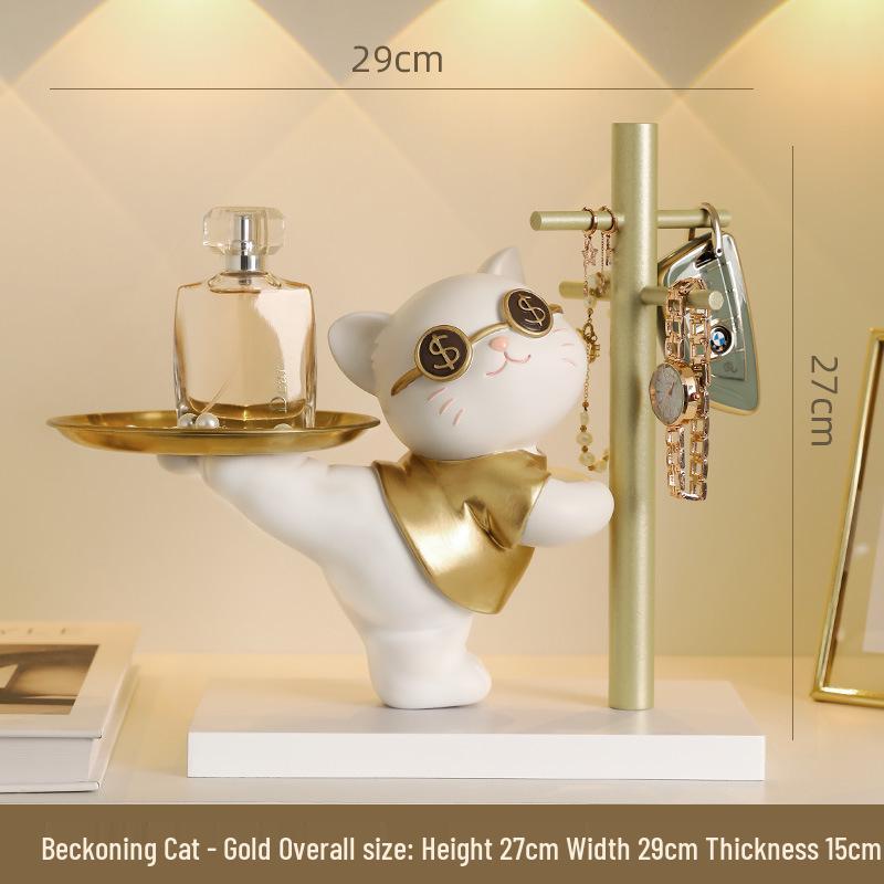 Resin Lucky Cat Key Holder for Children's Room & Entrance