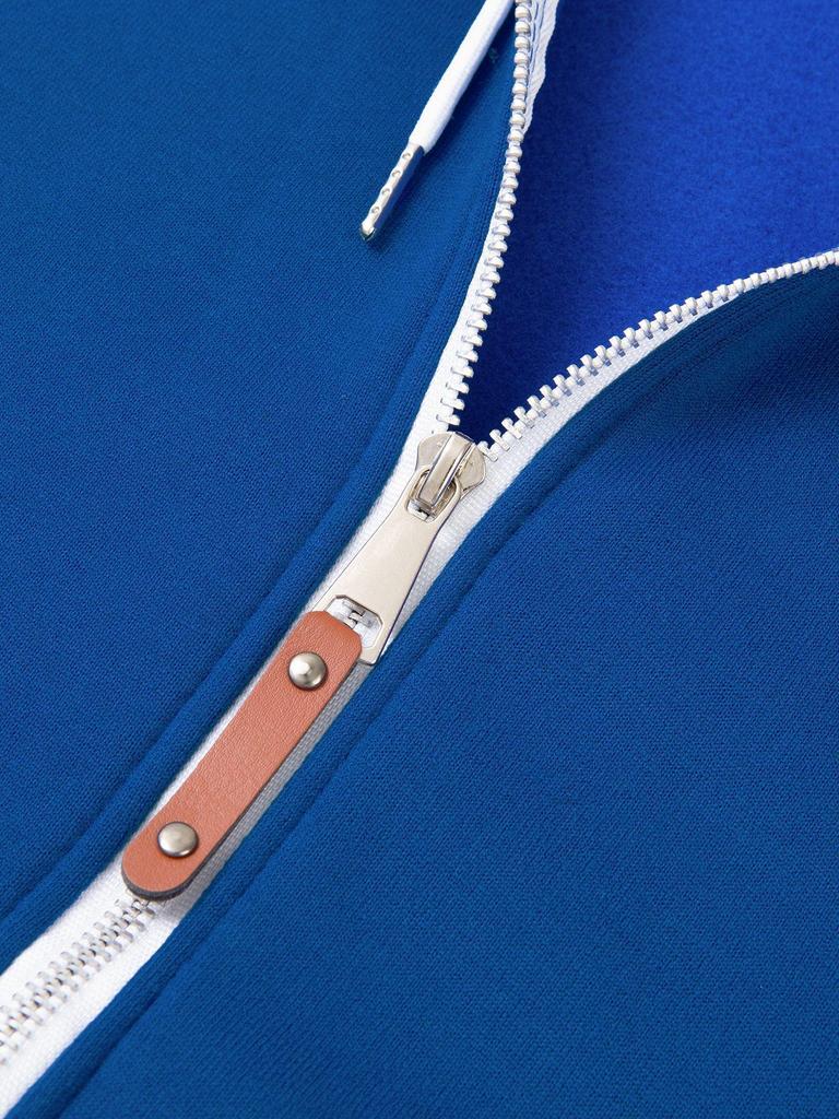 Men's European Size Color Block Raglan Sleeve Hooded Cardigan Sweatshirt