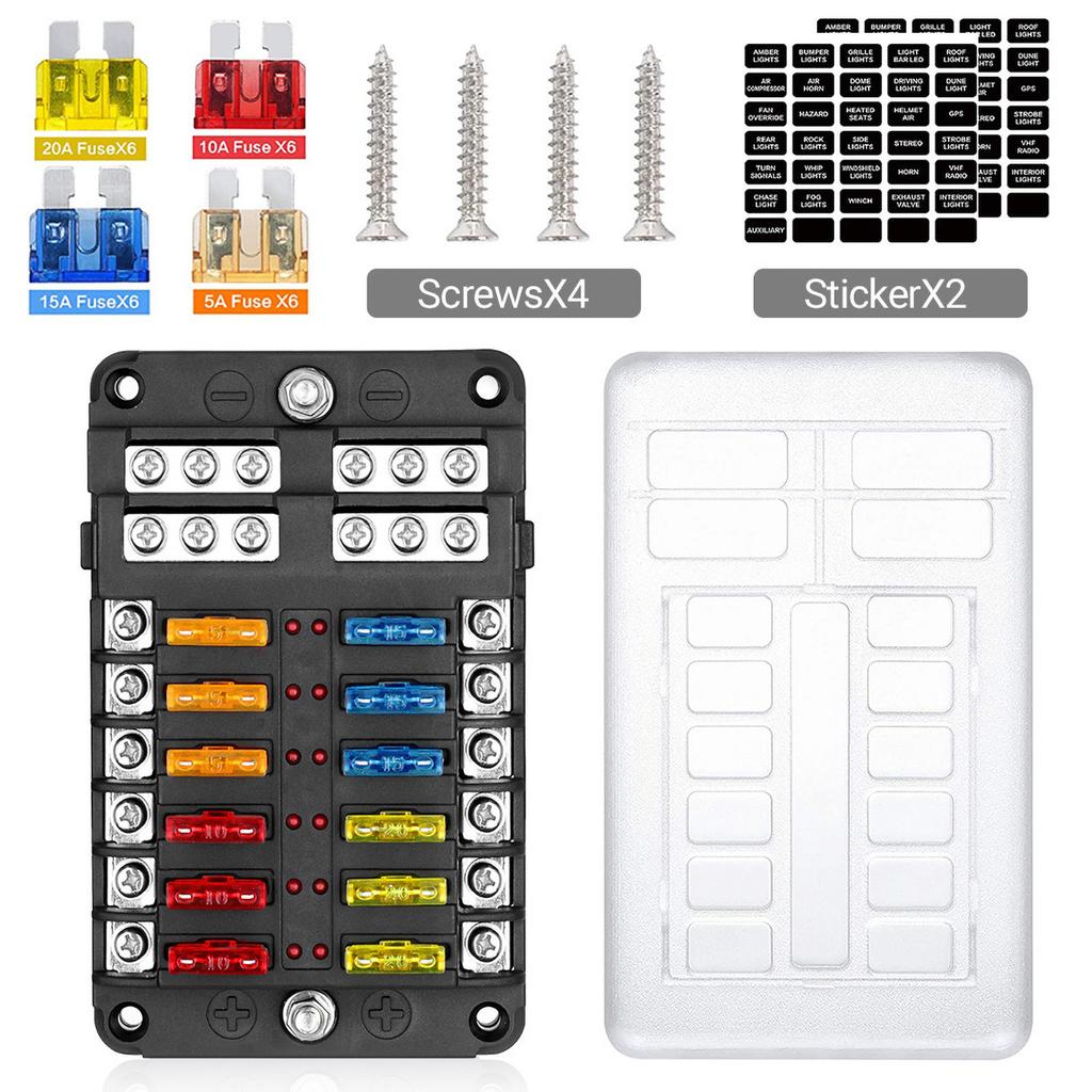 12V Sicherungshalter 12V 32V 100A Für Auto Auto Boot Marine Kunststoffabdeckung 6 Wege 12 Wege Klingen-Sicherungsblock M5 Bolzen Mit 12V Sicherungskasten