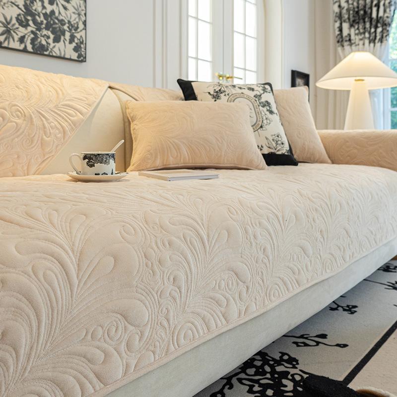 Cojín de sofá de otoño e invierno, cojines de asiento antideslizantes de alta gama, funda de sofá de vellón grueso, funda de tela