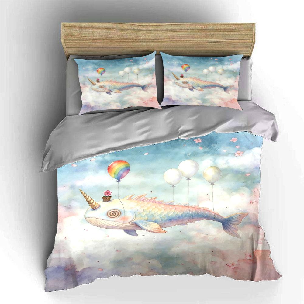Fantasy Fish Balloon Decor Set Soft Comfortable Duvet Cover Bedding Set Included 1*Duvet Cover & 2*Pillowcases, Gift