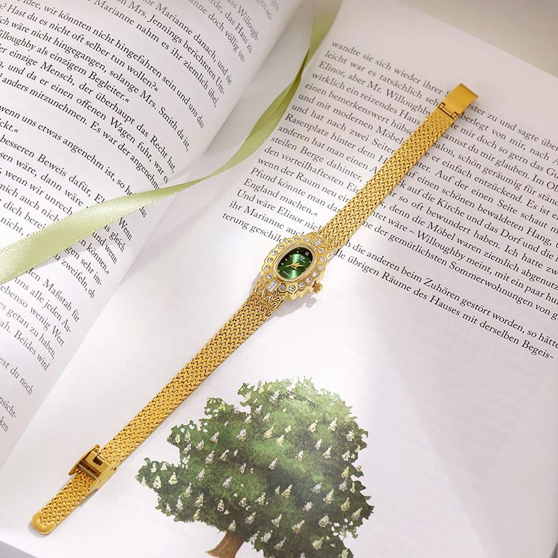 New Watch Female BS Brand Light Luxury Women's Watches Vintage Elegant Small Oval Dial Crystal Quartz Wristwatches Ladies