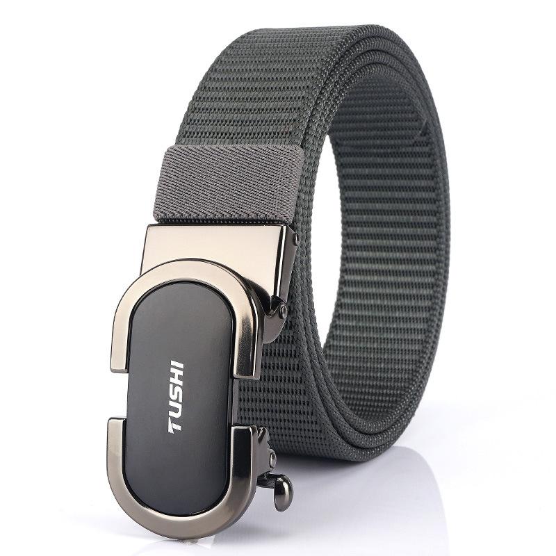 New Men'S Commuting Belt With Automatic Buckle Nylon Waistband, Outdoor Leisure Versatile Double-Layer Thick Belt
