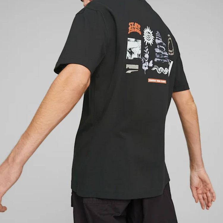 Puma Downtown Series Letter Print Short Sleeve T-Shirt Men Tops Black 539181-01