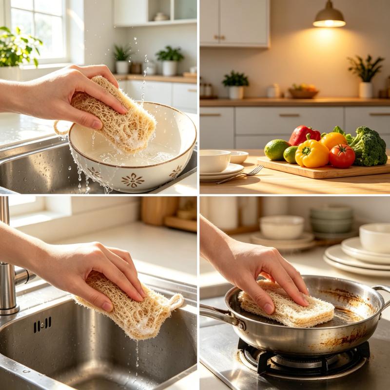 1/3/5/10PcsNatural Loofah Sponge Scrubber Plant Fiber Dish Washing Pad Oil Stain Remover Reusable Kitchen Cleaner with Rope