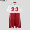 INCERUN Men Short Sleeve Letter Print Patchwork Fitted Pajamas Jumpsuits Romper Bodysuits