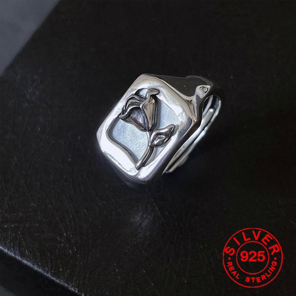 

BF Club Silver Color Irregular Square Stone Open Rings For Women Female Simple Retro Style Handmade Fine Jewelry Bijoux Birthday